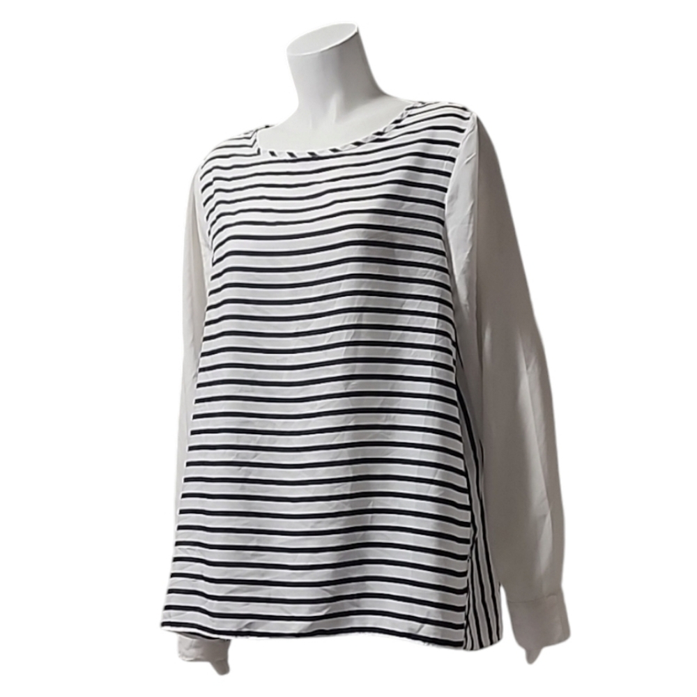 OLD NAVY Color Block Striped Tunic Top L Zipper Back Long Sleeve Blouse Shirt - Picture 6 of 14